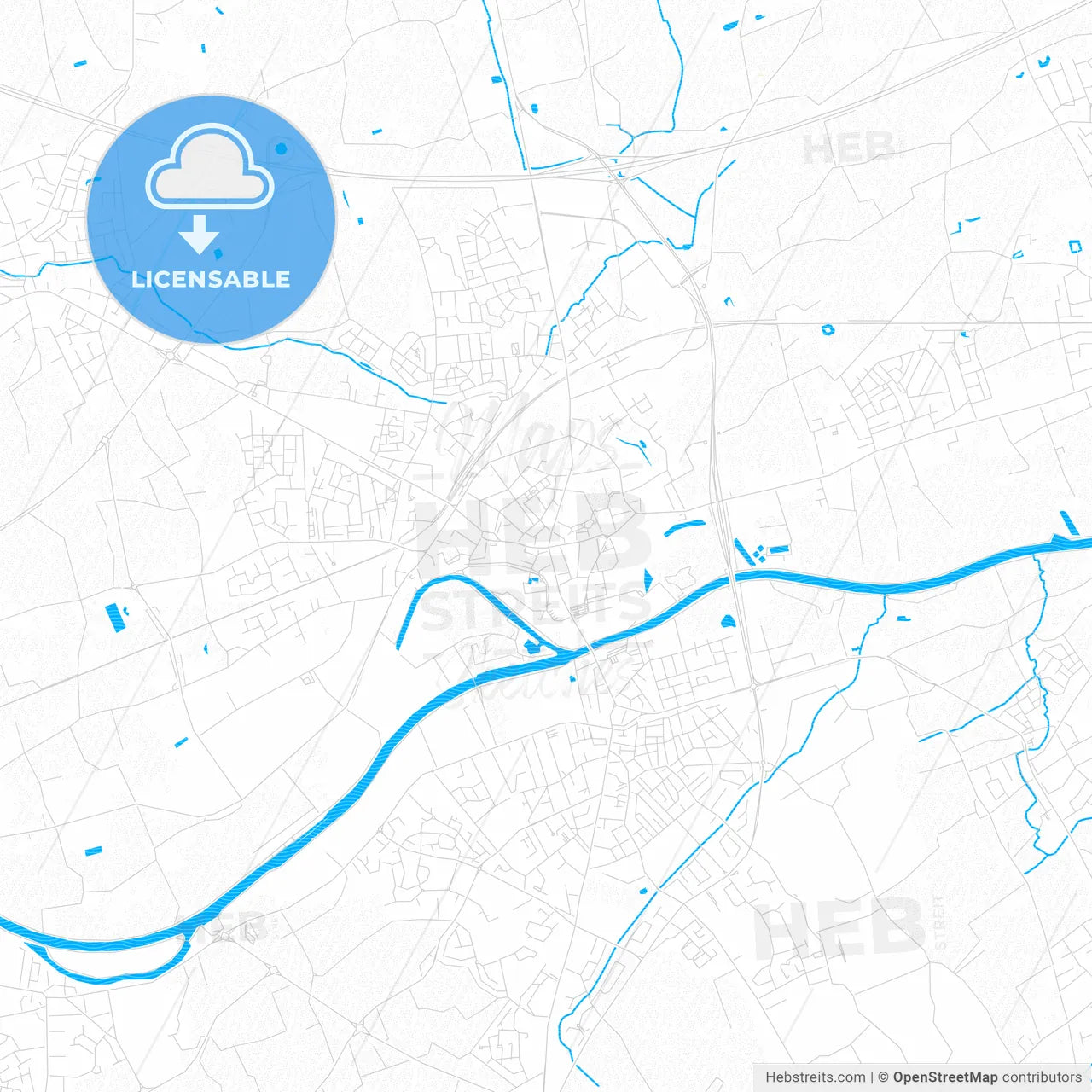 Menen, Belgium PDF vector map with water in focus