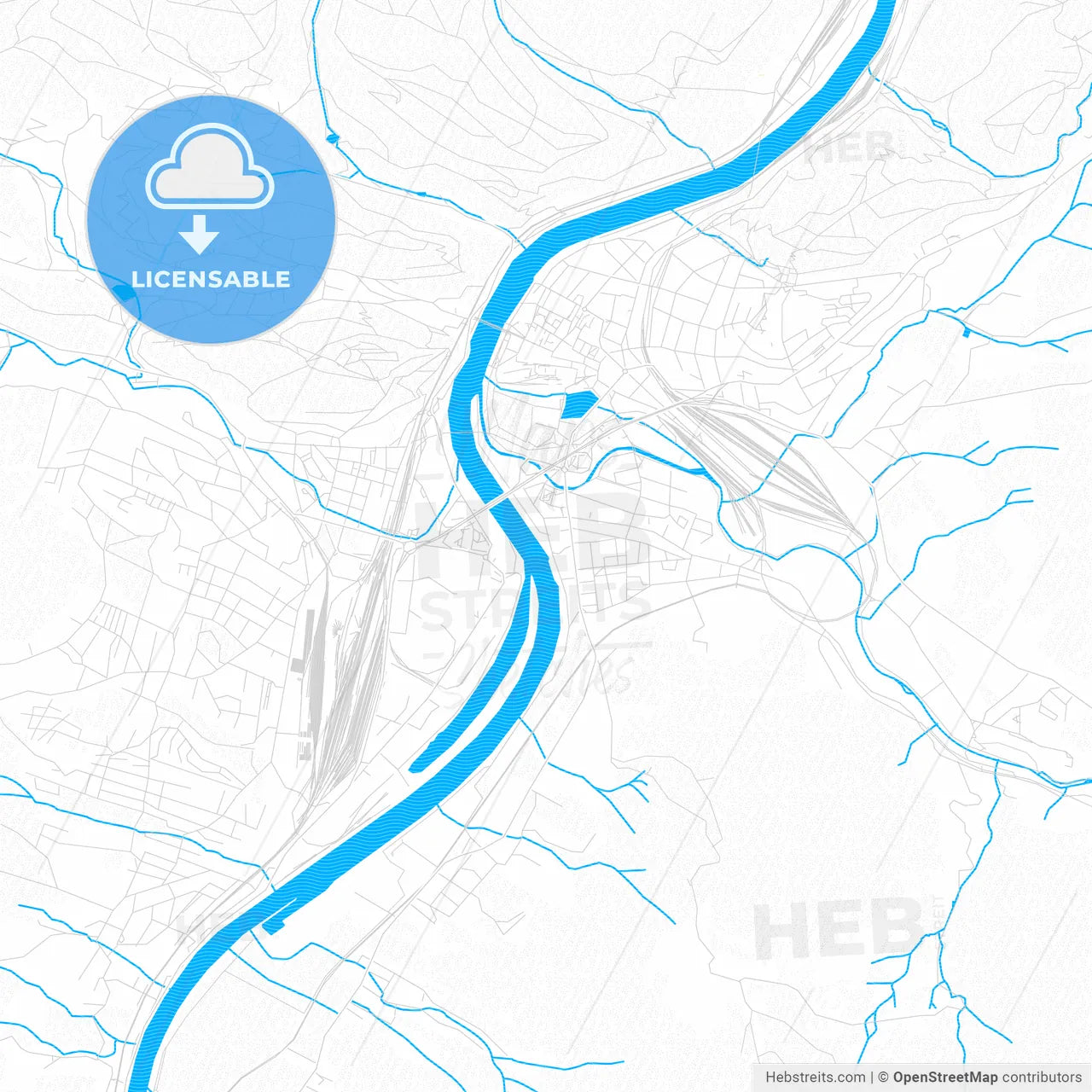 Děčín, Czechia PDF vector map with water in focus