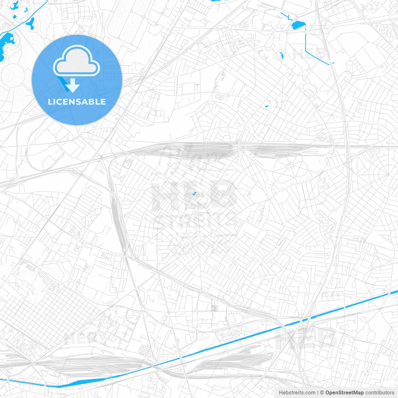 Drancy, France PDF vector map with water in focus