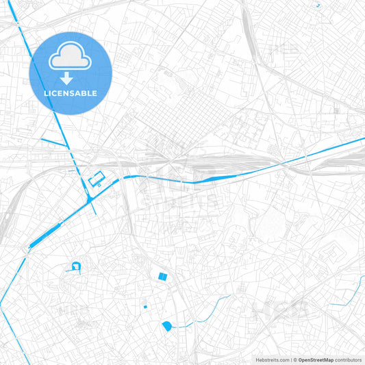 Pantin, France PDF vector map with water in focus