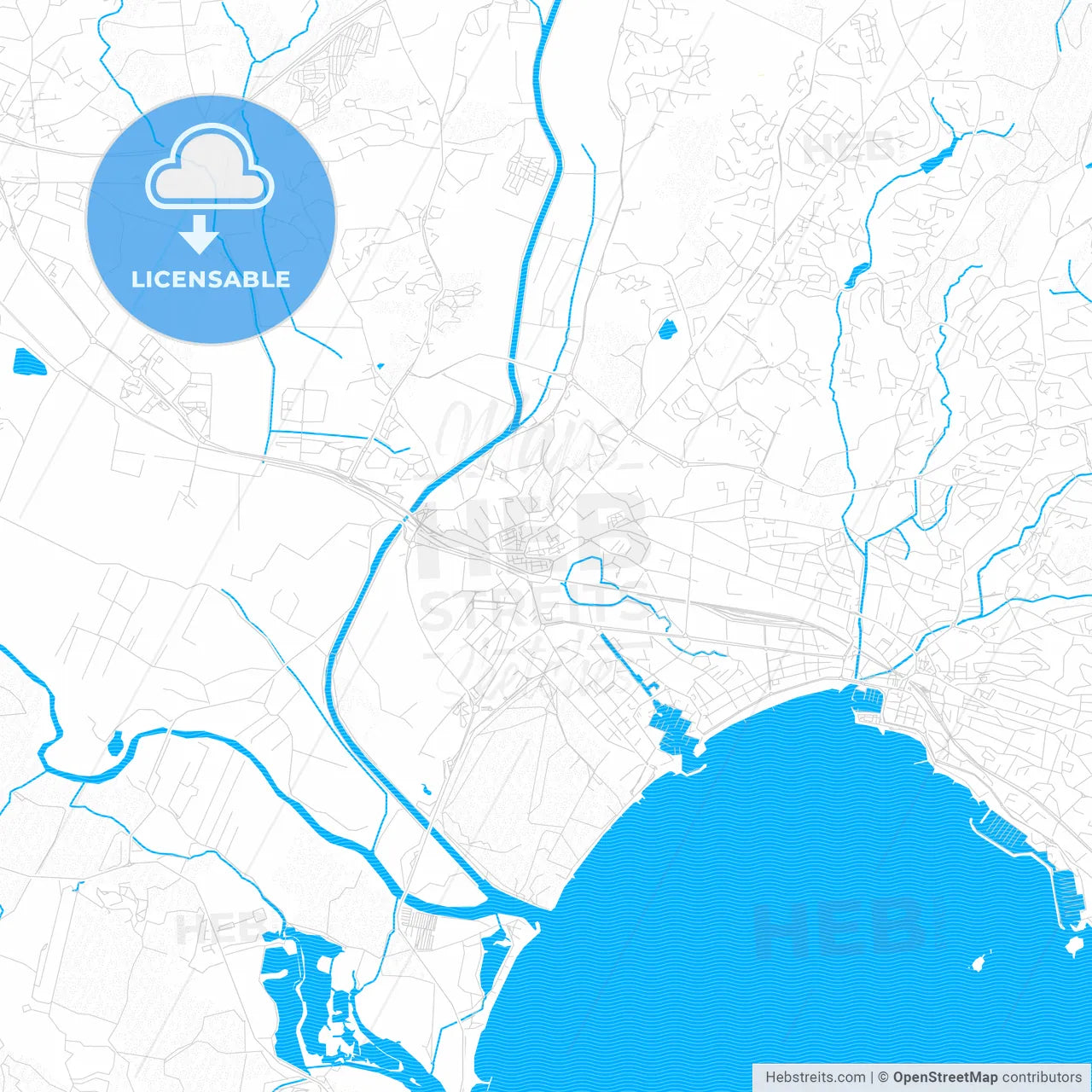 Fréjus, France PDF vector map with water in focus