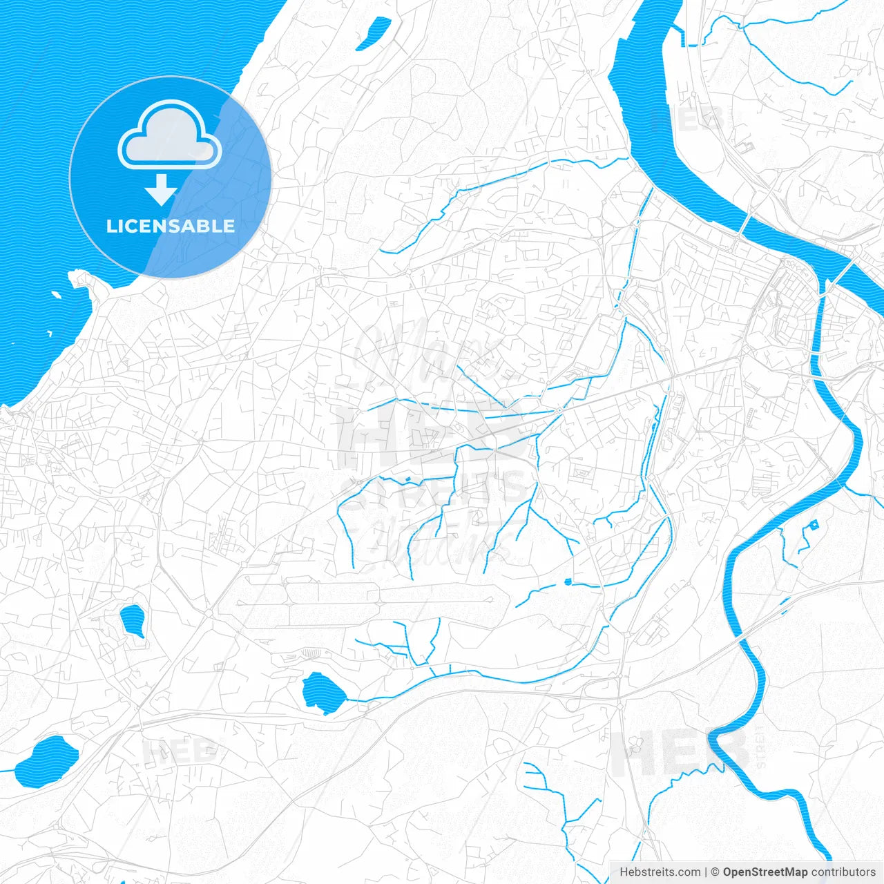 Anglet, France PDF vector map with water in focus