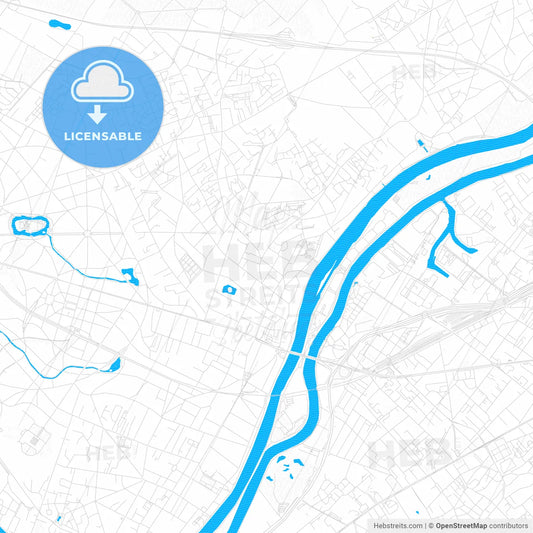 Chatou, France PDF vector map with water in focus