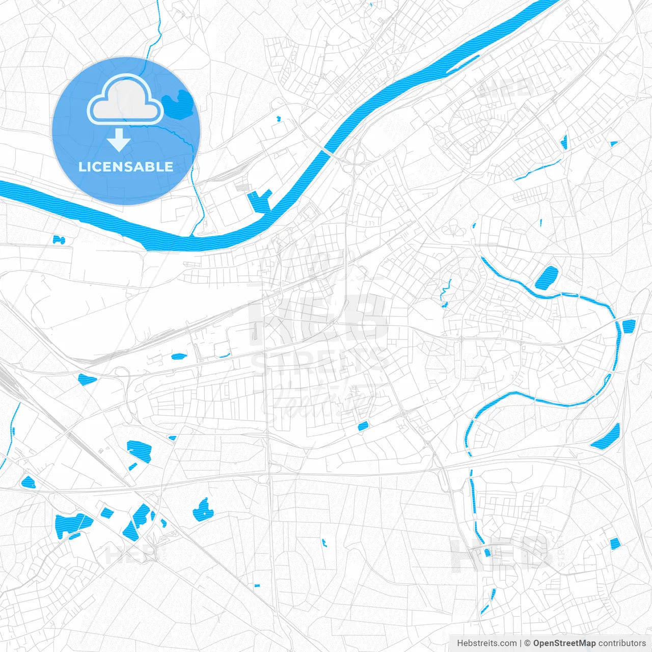 Russelsheim am Main, Germany PDF vector map with water in focus