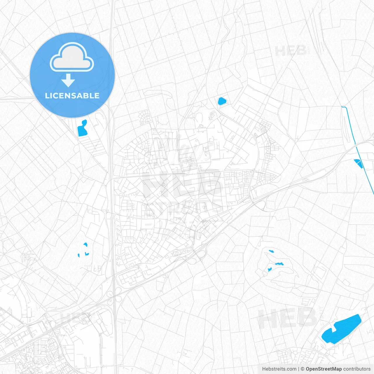 Viernheim, Germany PDF vector map with water in focus