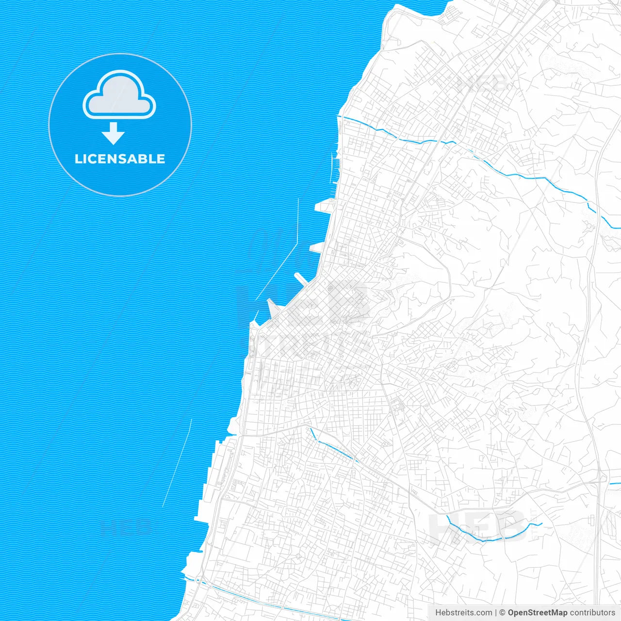 Patras, Greece PDF vector map with water in focus