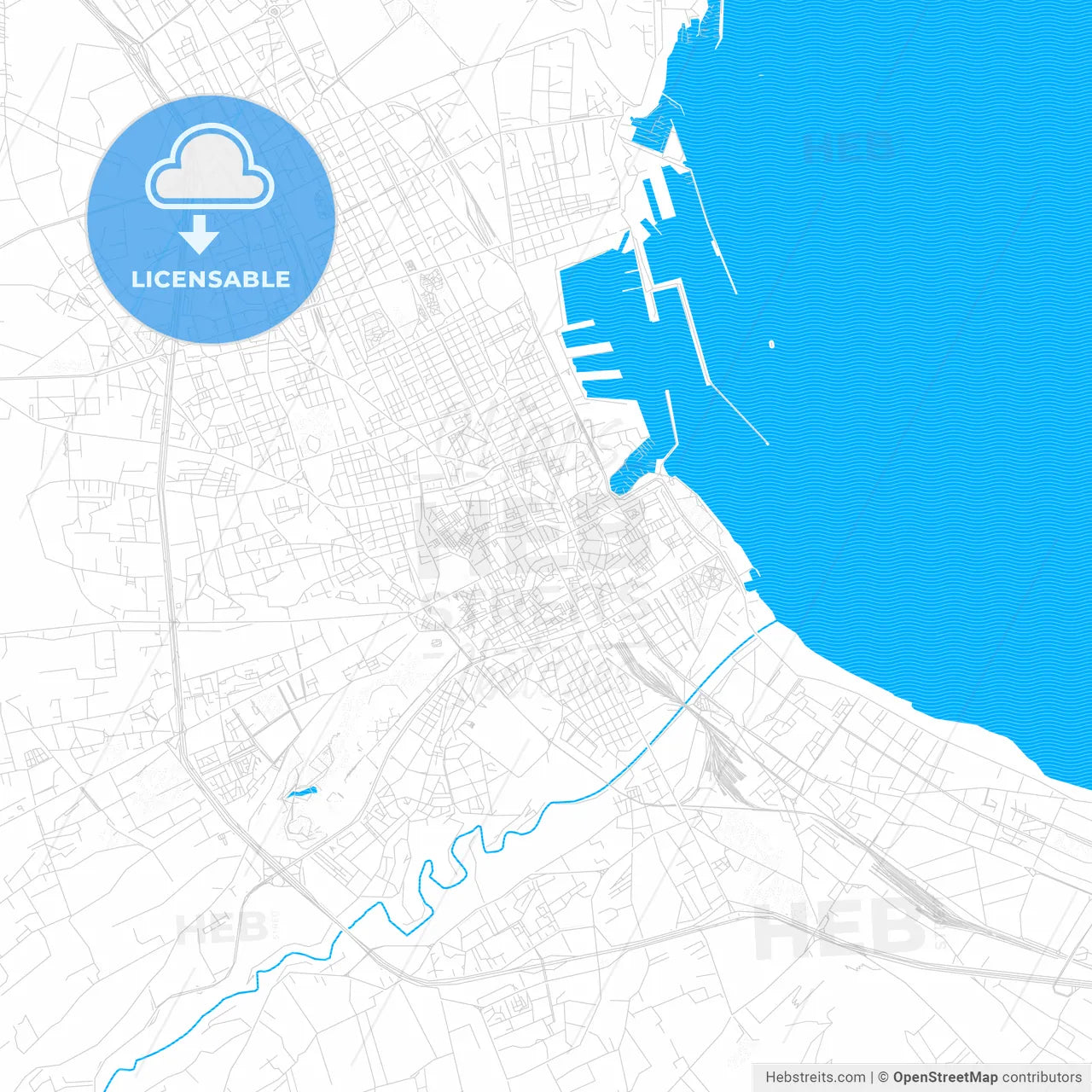 Palermo, Italy PDF vector map with water in focus