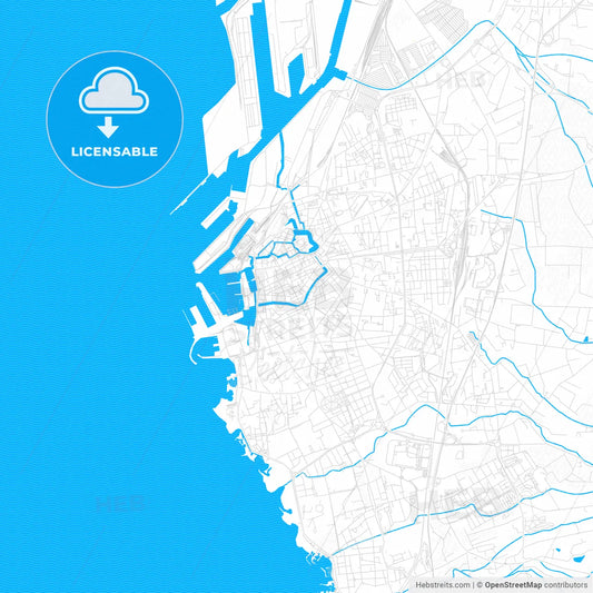 Livorno, Italy PDF vector map with water in focus