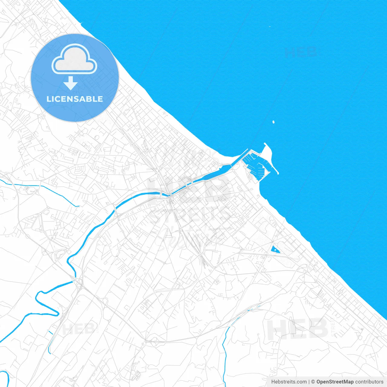 Pescara, Italy PDF vector map with water in focus
