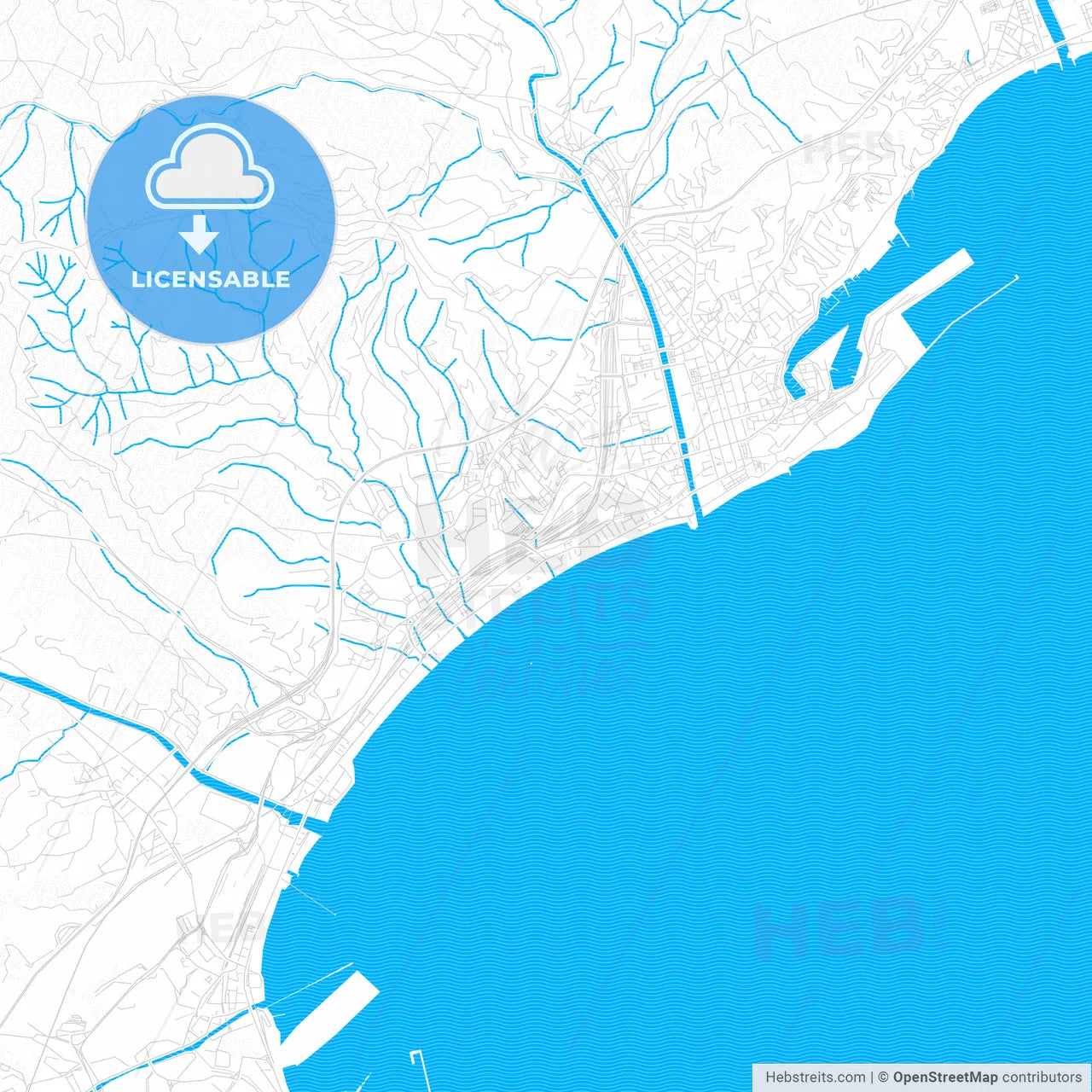 Savona, Italy PDF vector map with water in focus
