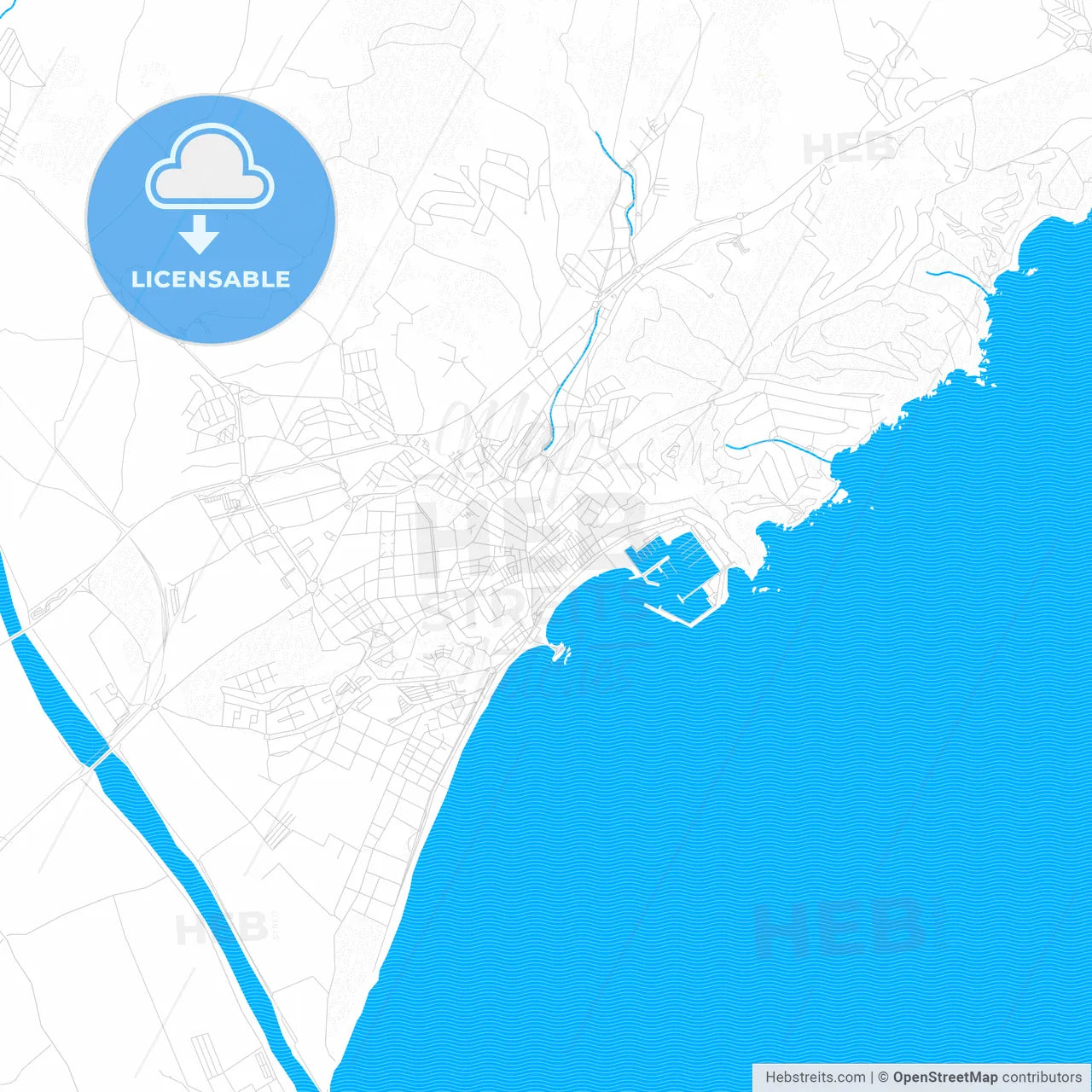 Blanes, Spain PDF vector map with water in focus