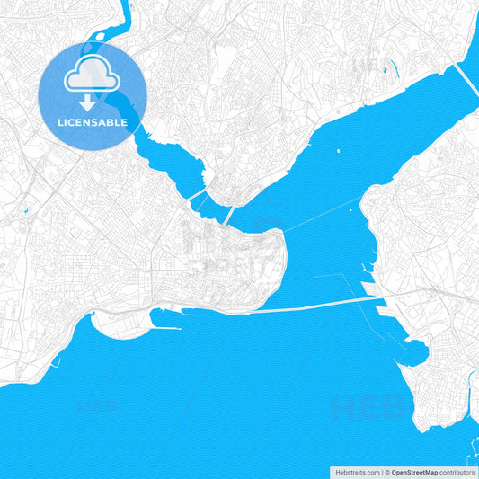 Istanbul, Turkey PDF vector map with water in focus