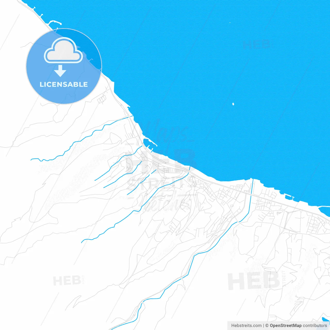 Akçaabat, Turkey PDF vector map with water in focus