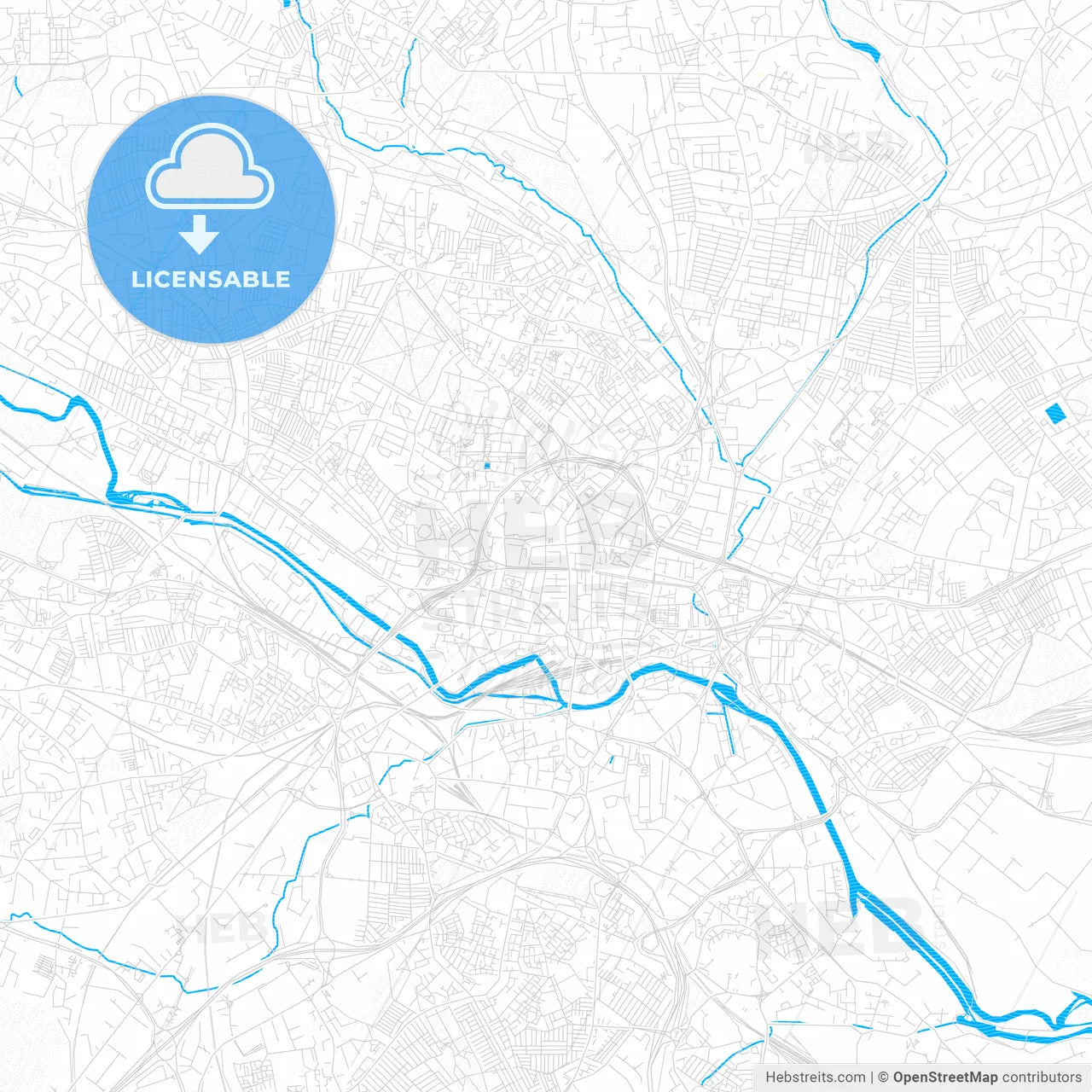 Leeds, England PDF vector map with water in focus