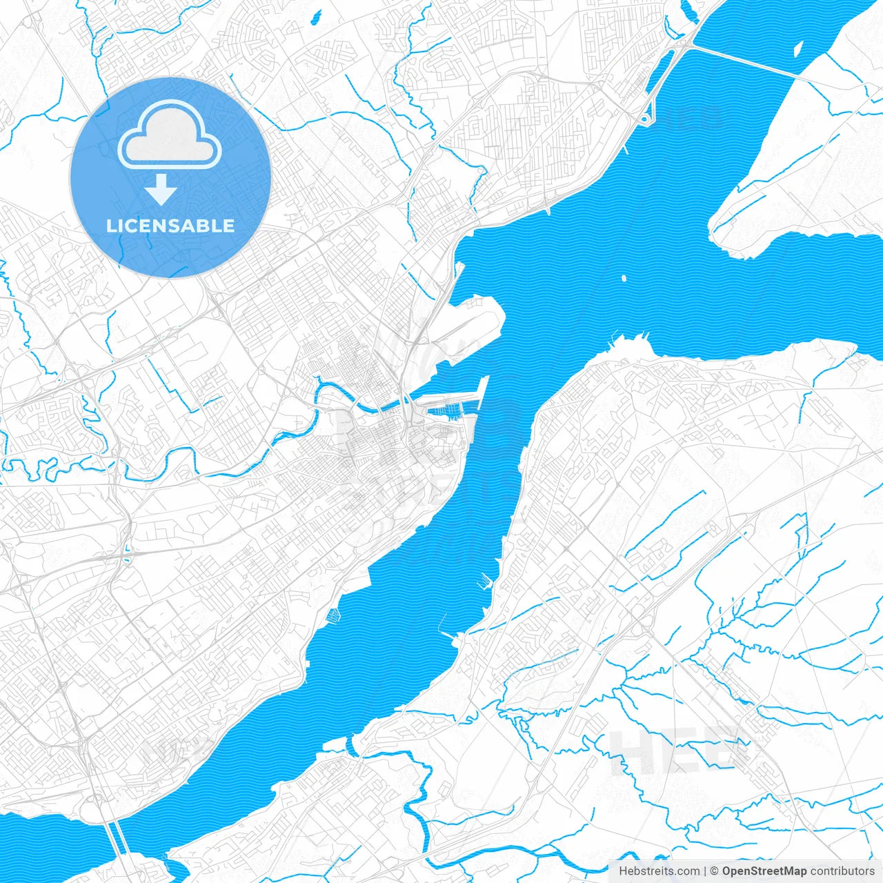 Quebec City, Canada PDF vector map with water in focus
