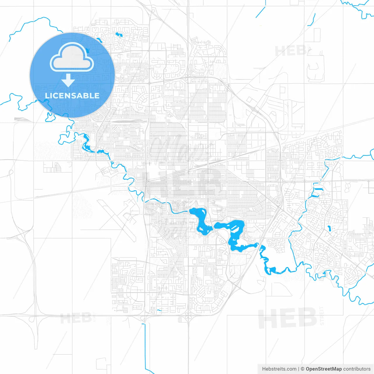 Regina, Canada PDF vector map with water in focus