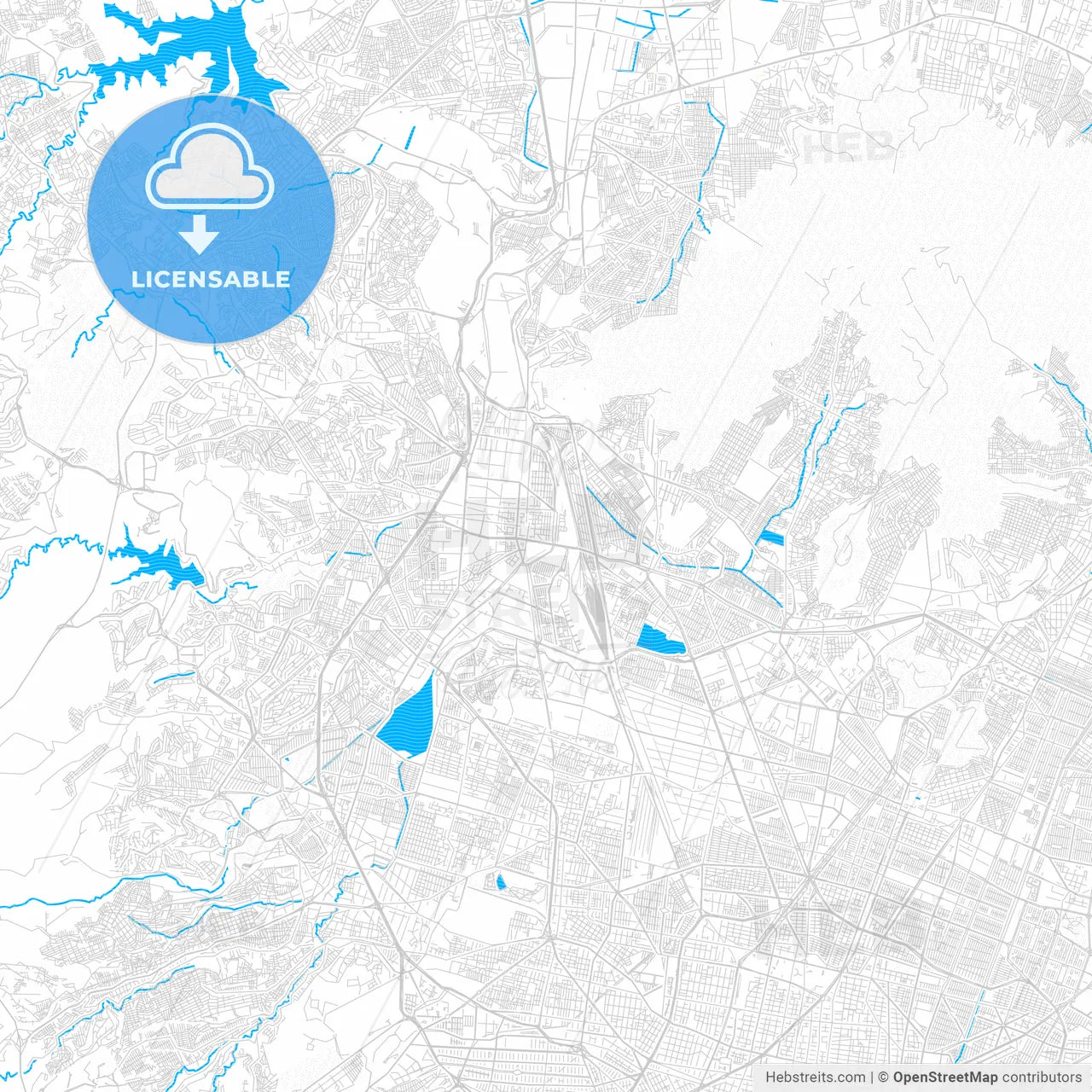 Tlalnepantla, Mexico PDF vector map with water in focus