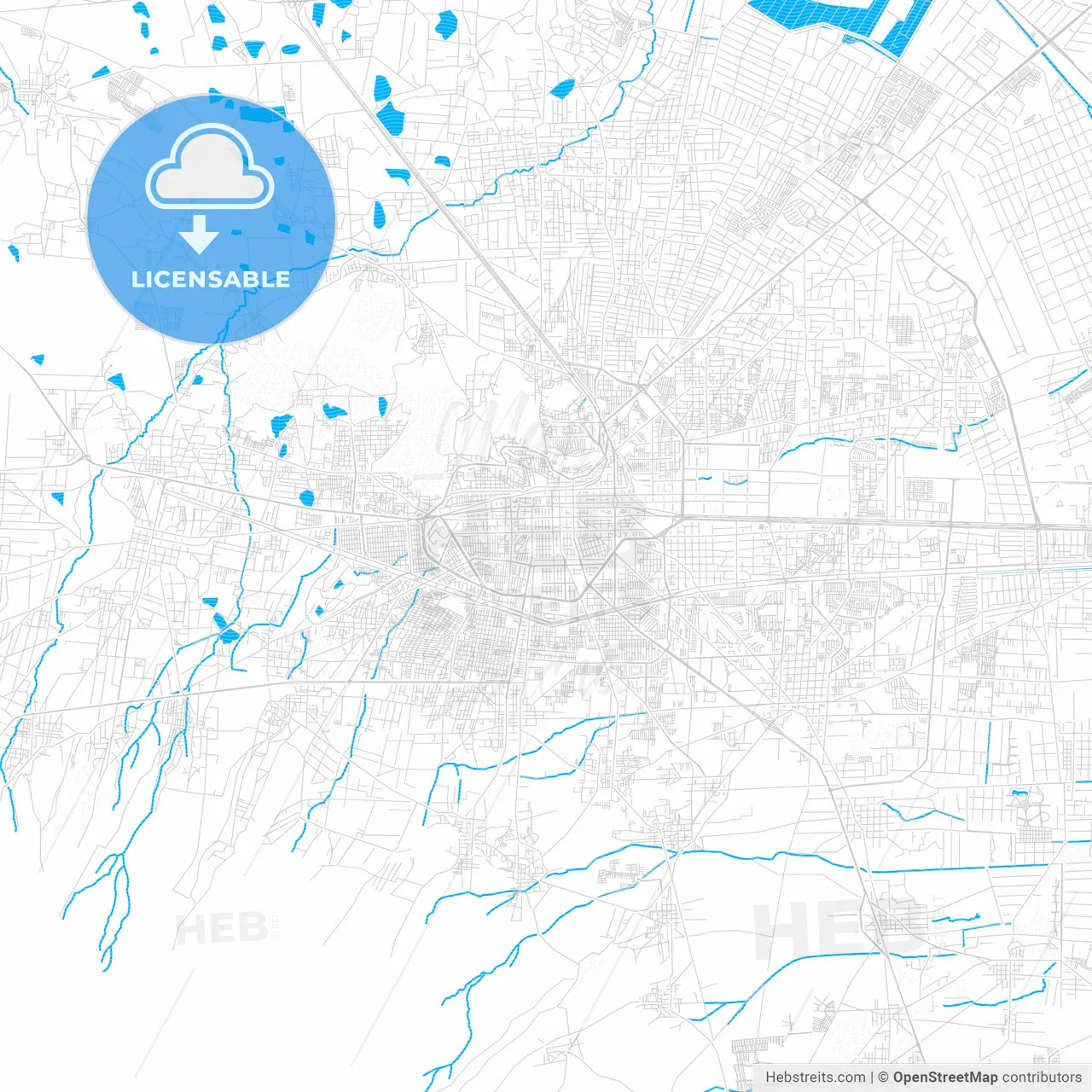 Toluca, Mexico PDF vector map with water in focus