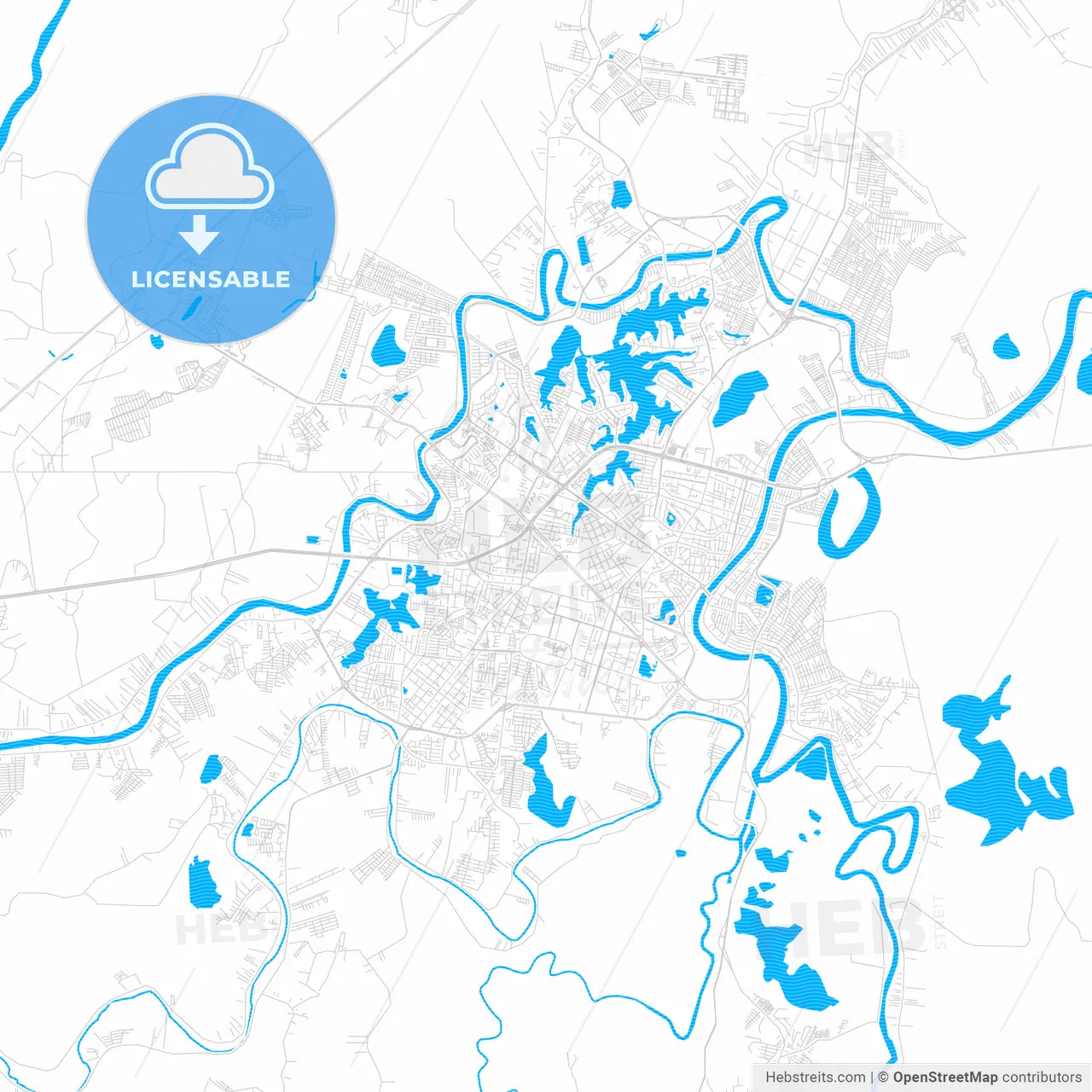 Villahermosa, Mexico PDF vector map with water in focus