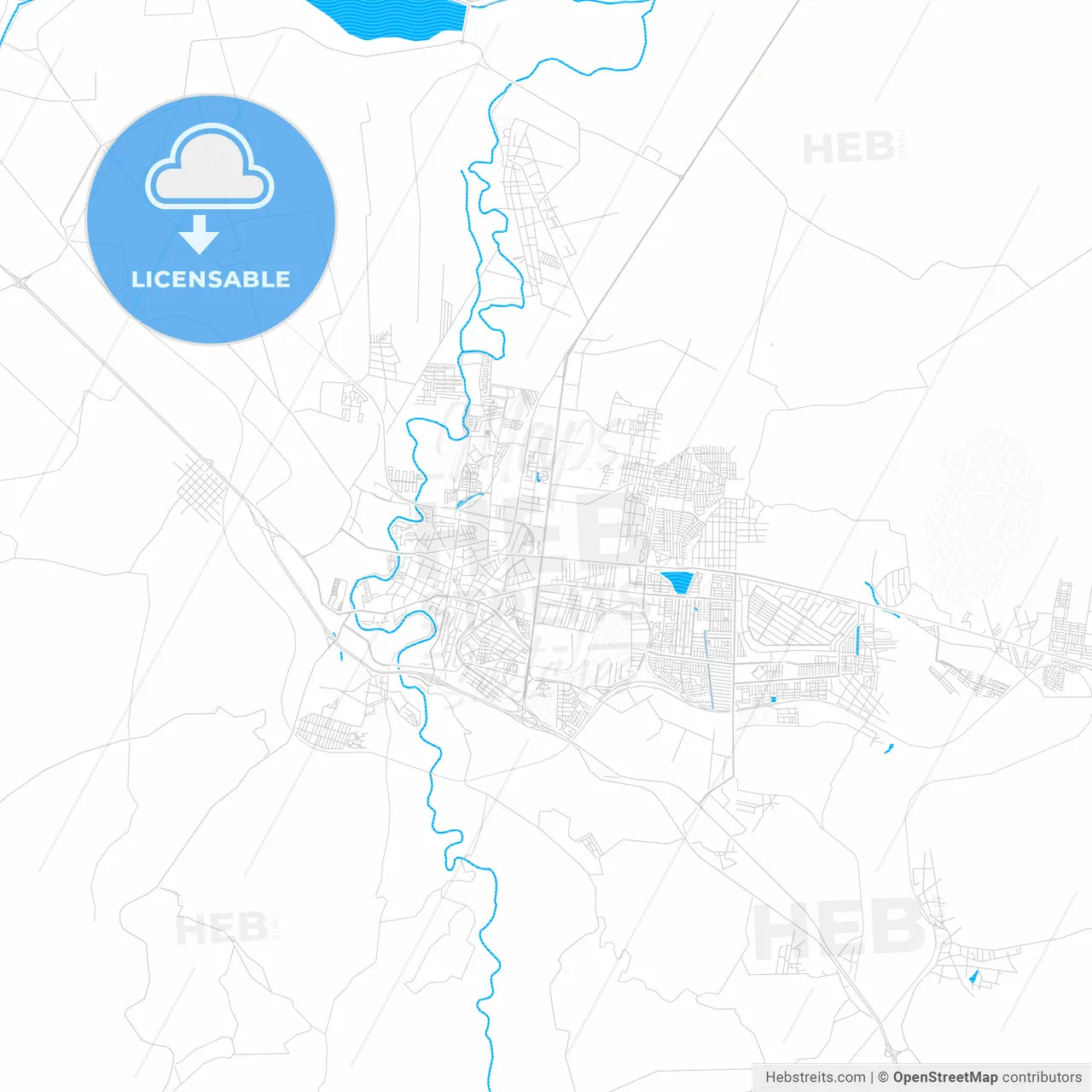 San Juan del Río, Mexico PDF vector map with water in focus
