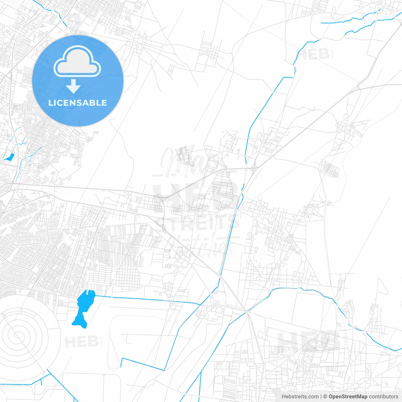 Tepexpan, Mexico PDF vector map with water in focus