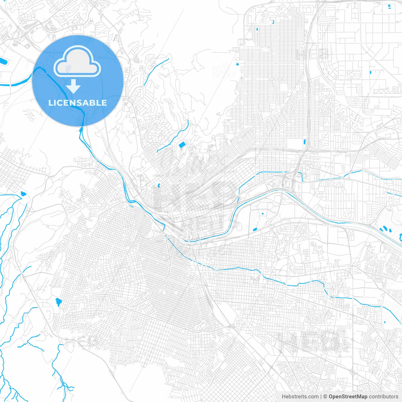 El Paso, Texas, United States, PDF vector map with water in focus