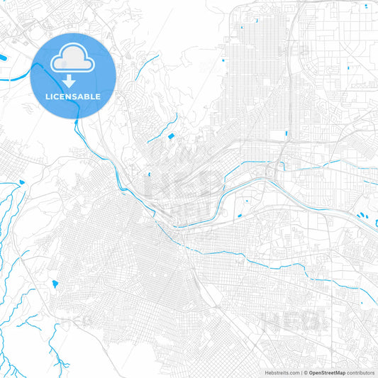 El Paso, Texas, United States, PDF vector map with water in focus