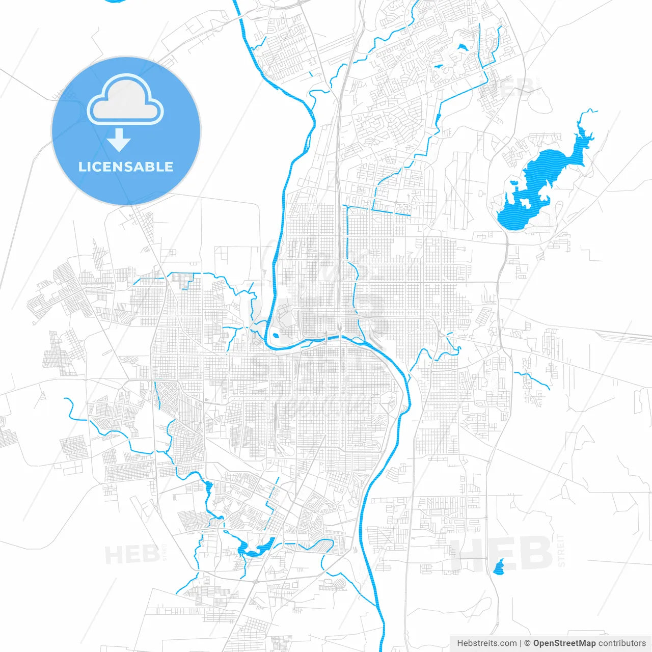 Laredo, Texas, United States, PDF vector map with water in focus