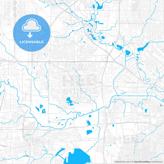 Irving, Texas, United States, PDF vector map with water in focus