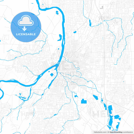 Salem, Oregon, United States, PDF vector map with water in focus