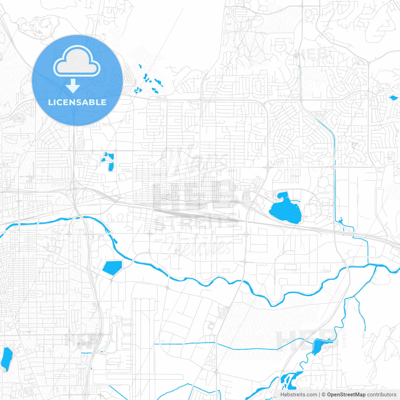 Sparks, Nevada, United States, PDF vector map with water in focus
