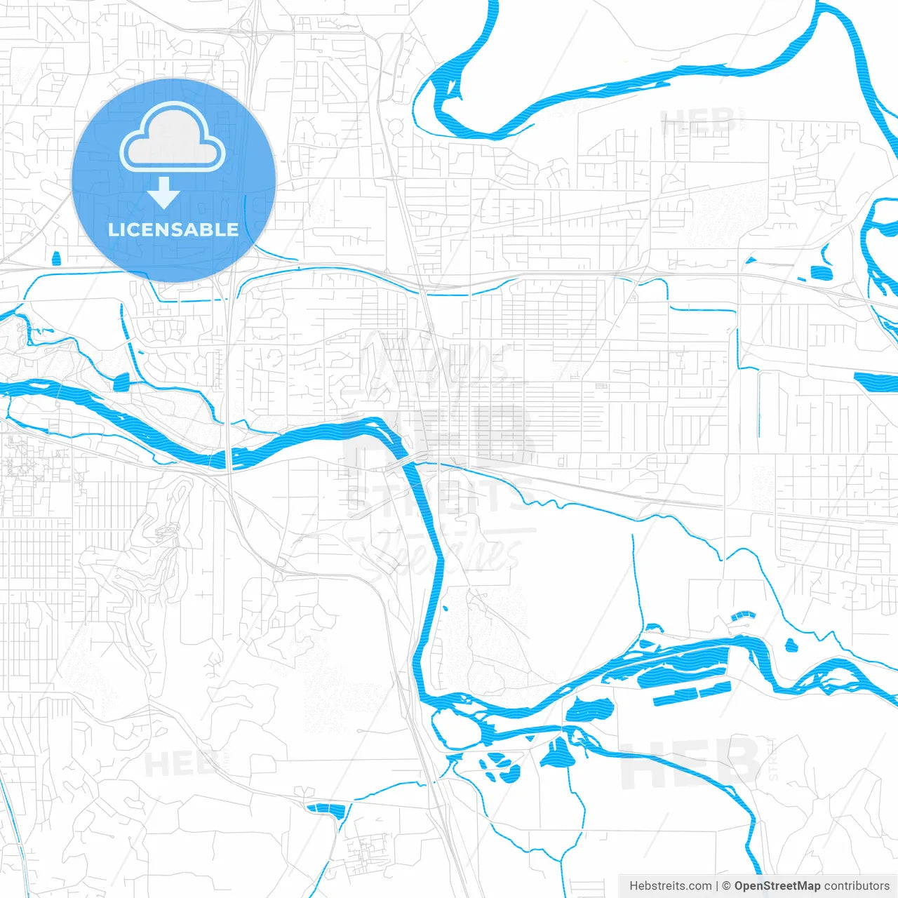 Springfield, Oregon, United States, PDF vector map with water in focus