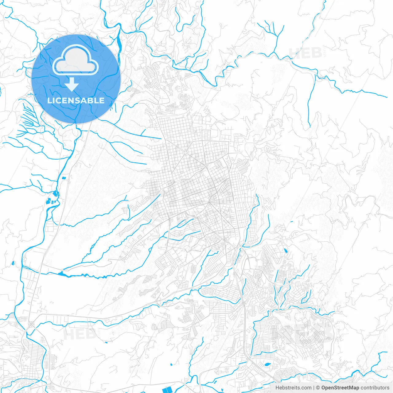 Bucaramanga, Colombia PDF vector map with water in focus