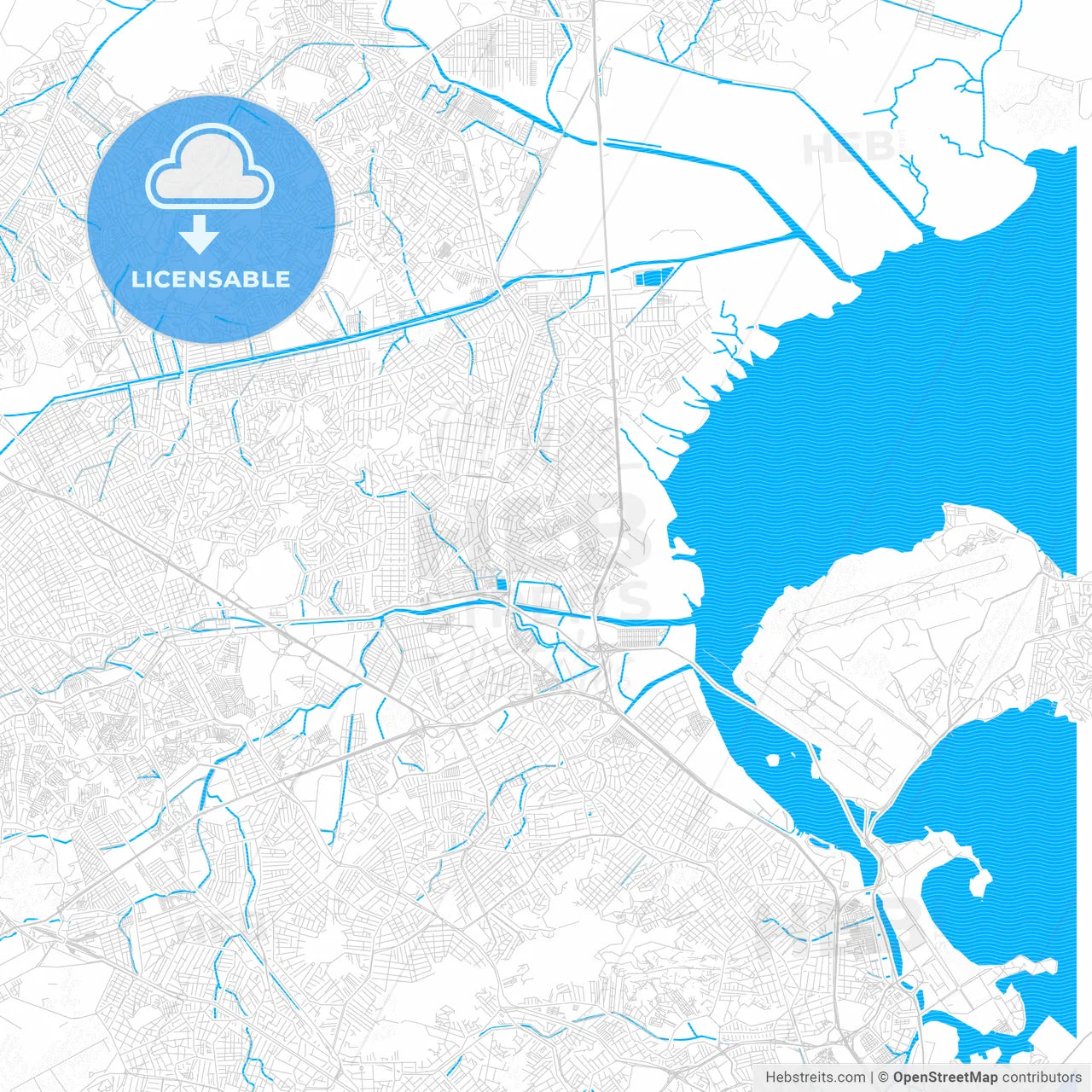 Duque de Caxias, Brazil PDF vector map with water in focus