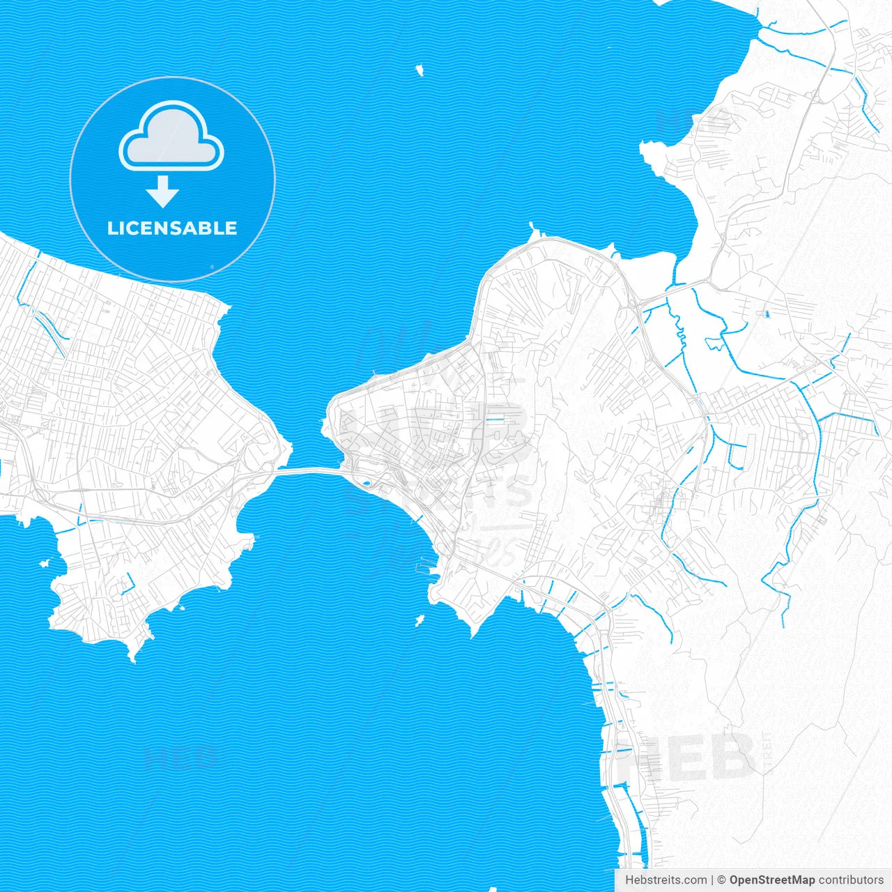 Florianopolis, Brazil PDF vector map with water in focus