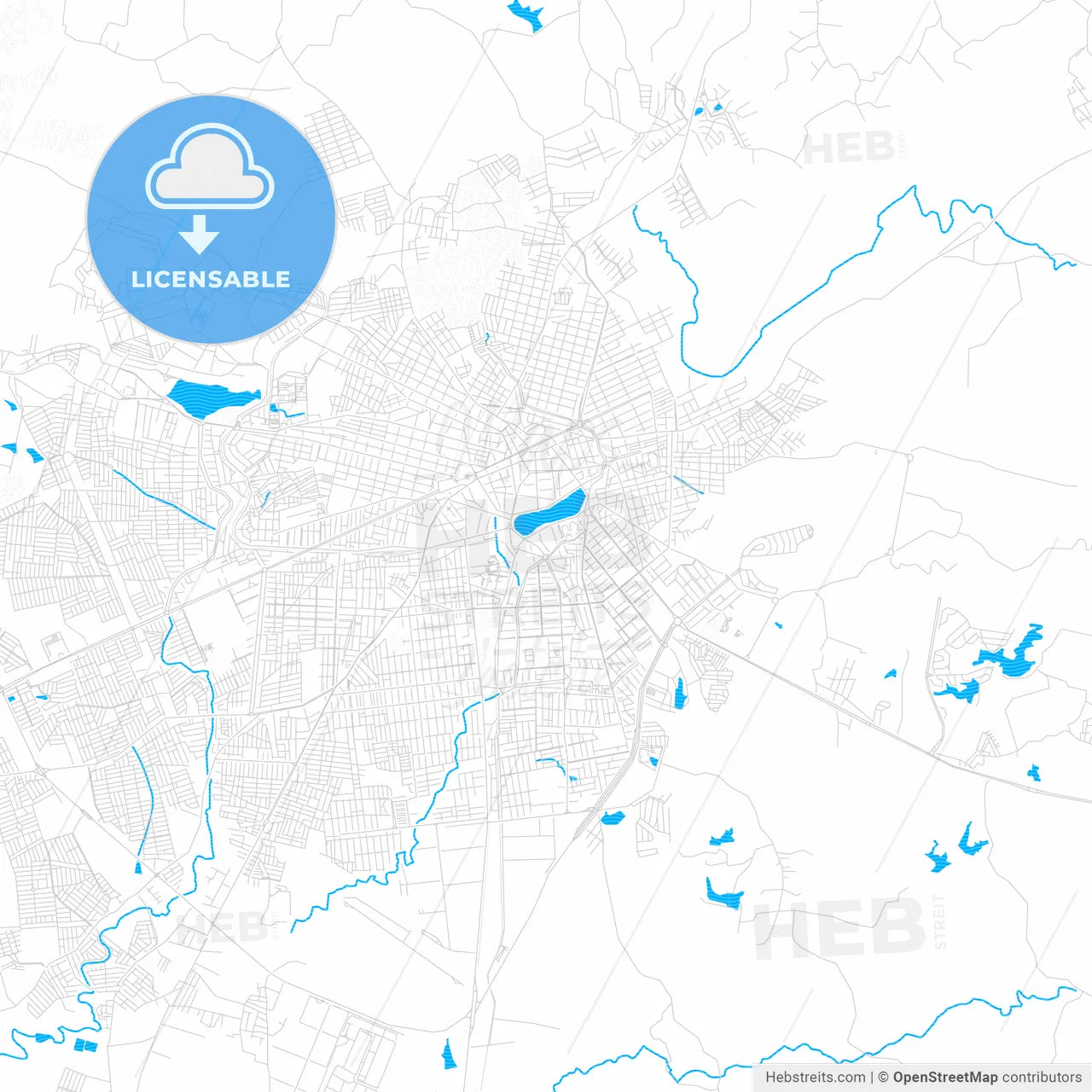 Campina Grande, Brazil PDF vector map with water in focus