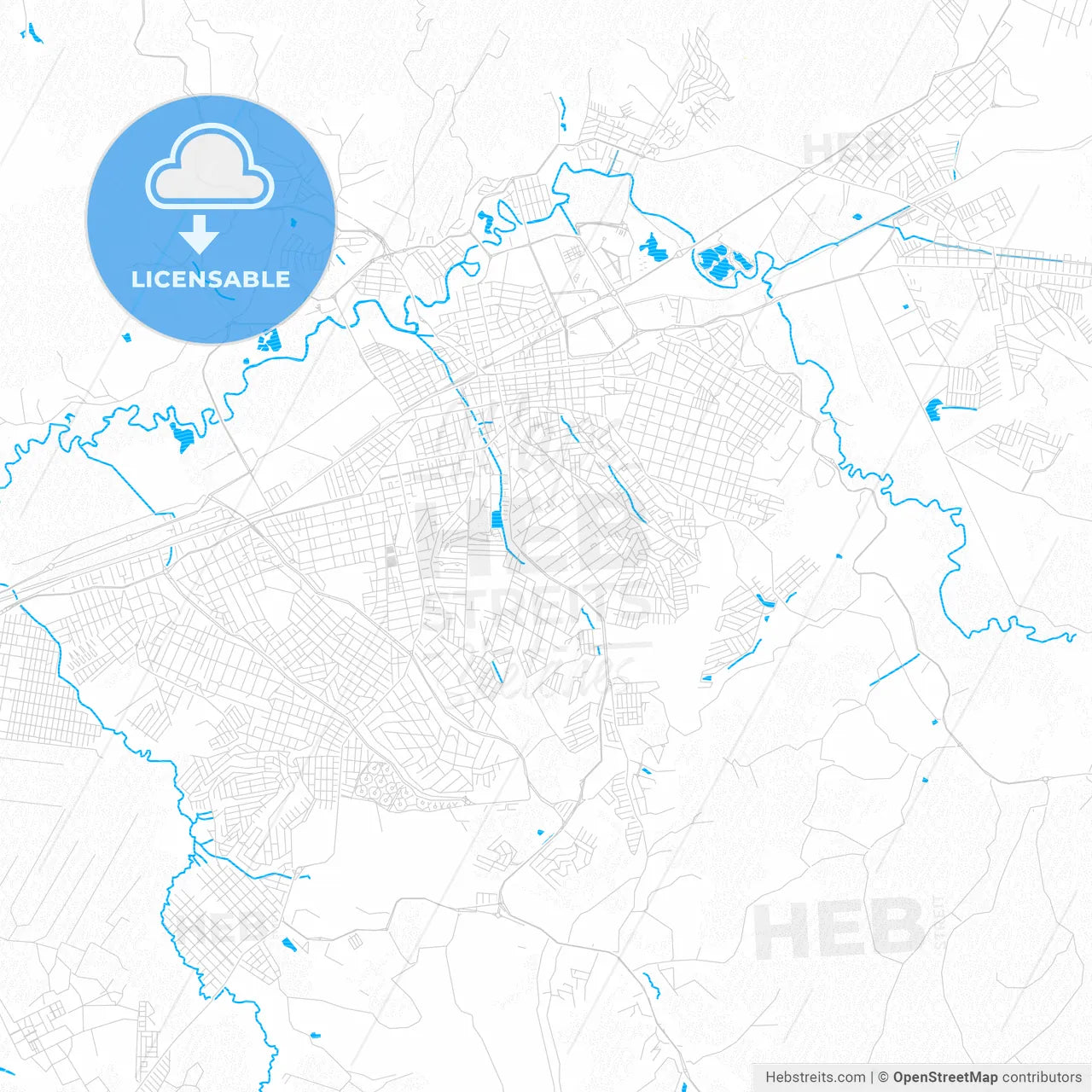 Mogi das Cruzes, Brazil PDF vector map with water in focus