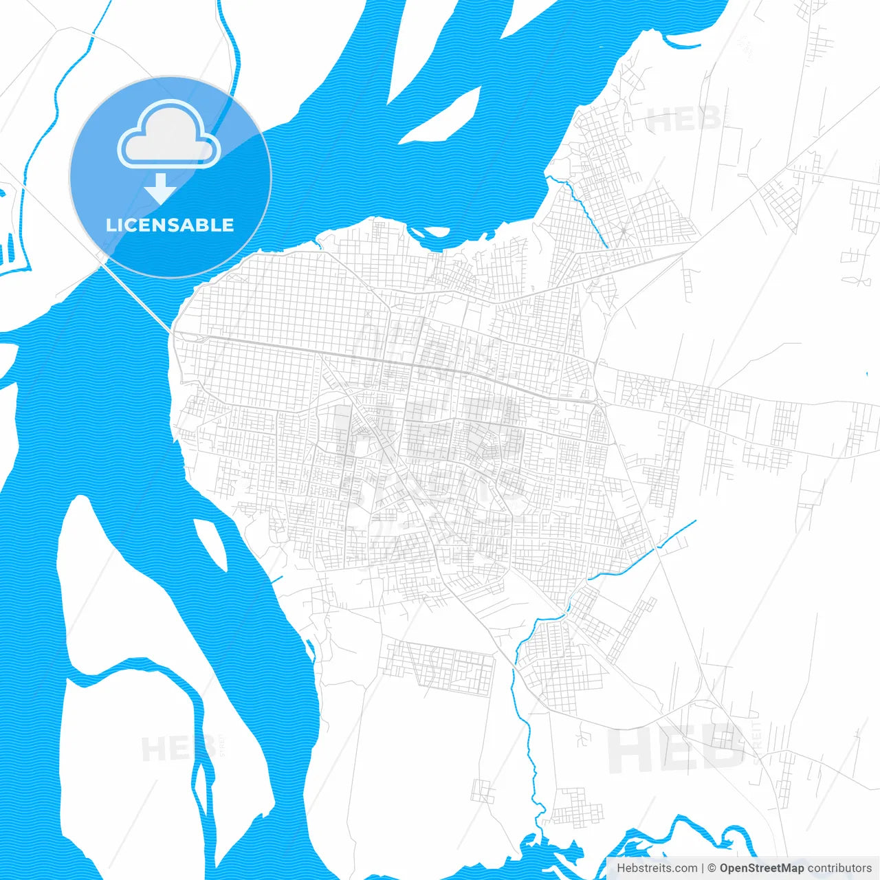 Corrientes, Argentina PDF vector map with water in focus