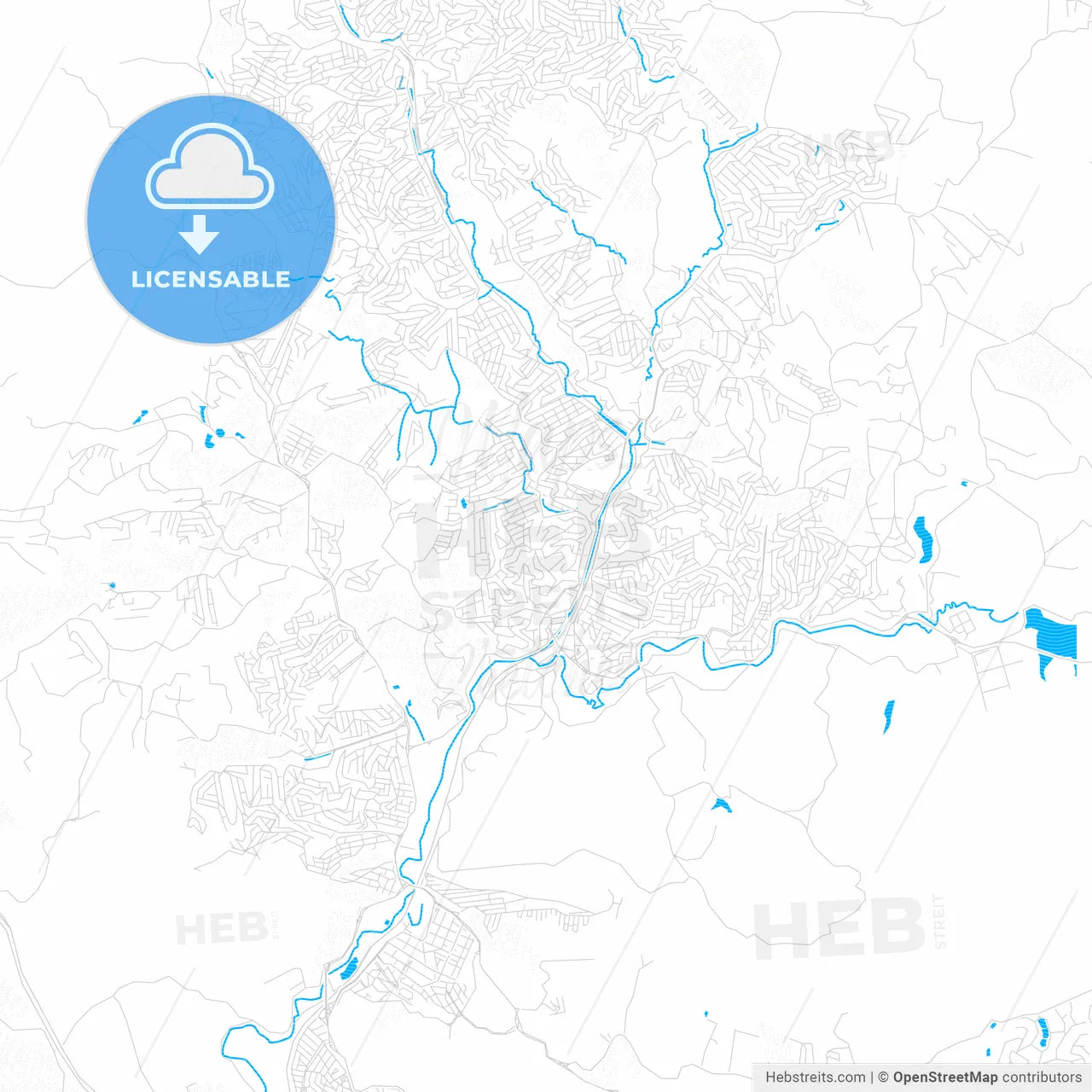 Franco da Rocha, Brazil PDF vector map with water in focus