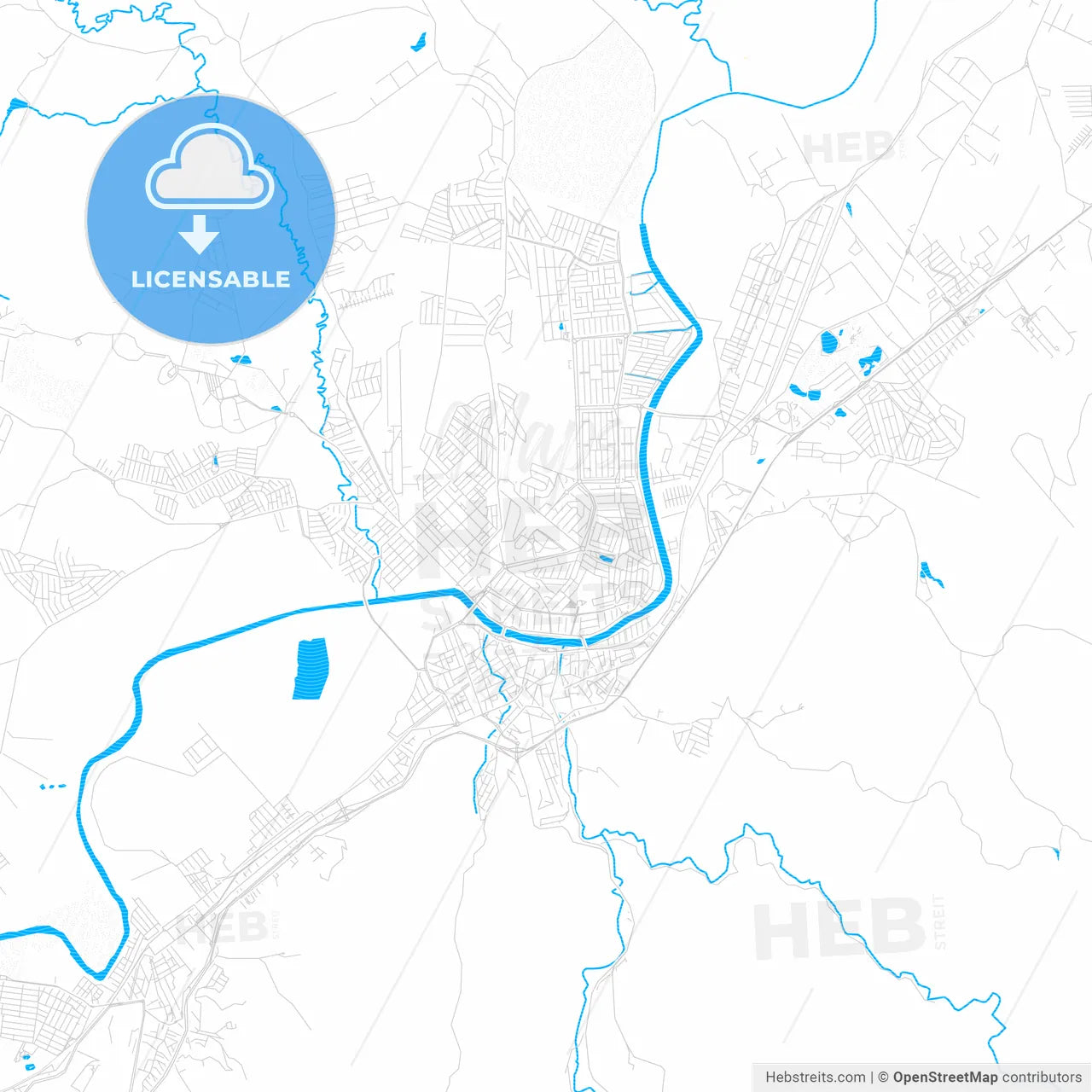 Guaratingueta, Brazil PDF vector map with water in focus