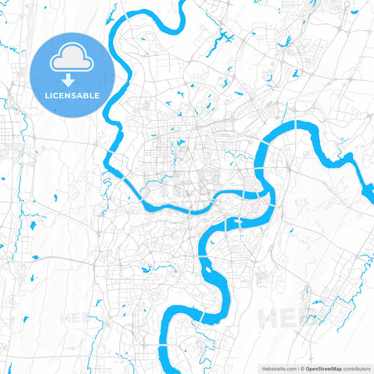 Chongqing, China PDF vector map with water in focus