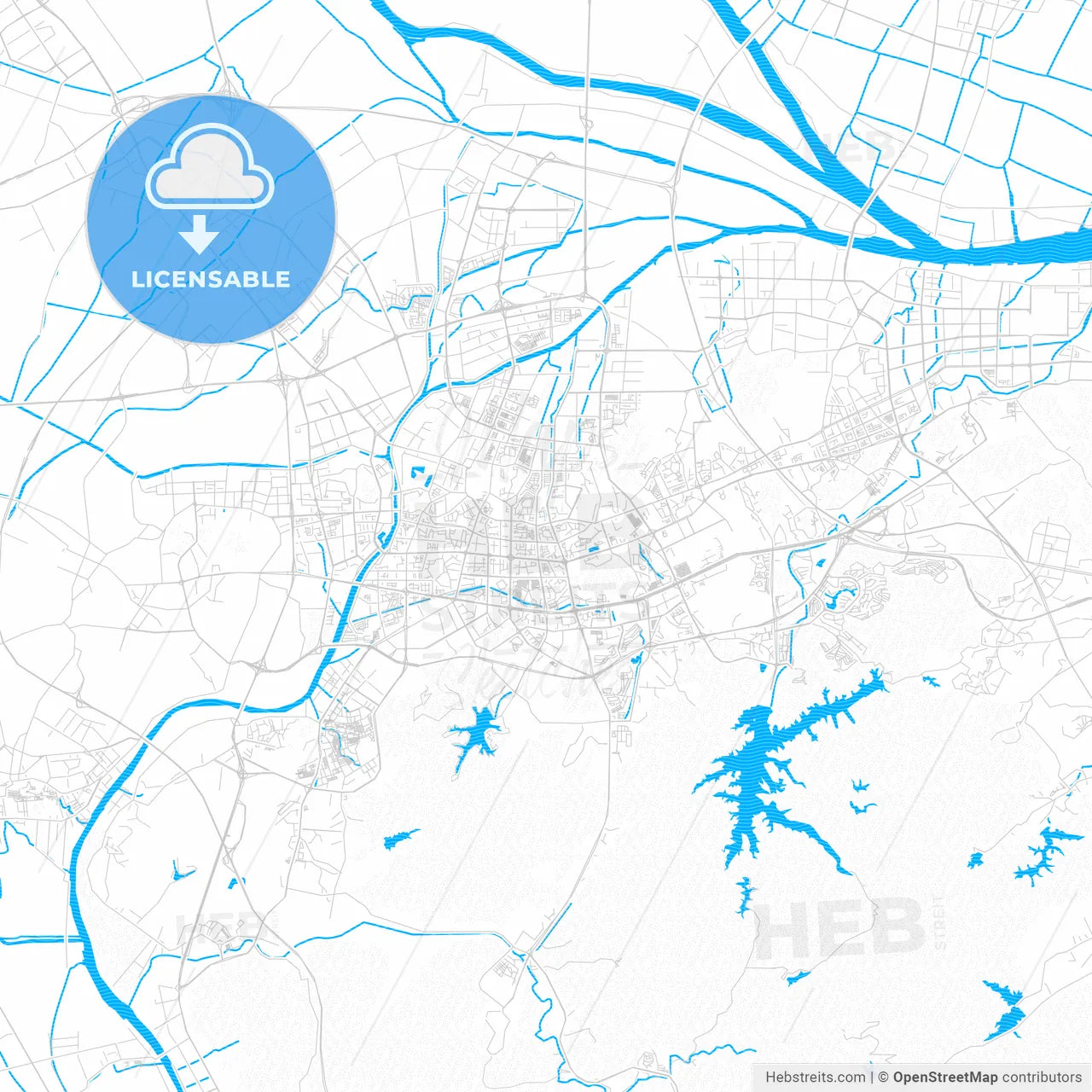 Zhongshan, China PDF vector map with water in focus
