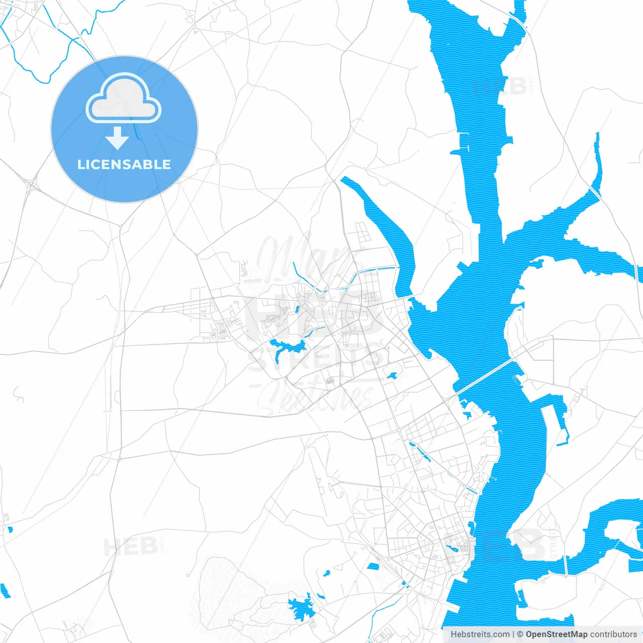 Zhanjiang, China PDF vector map with water in focus
