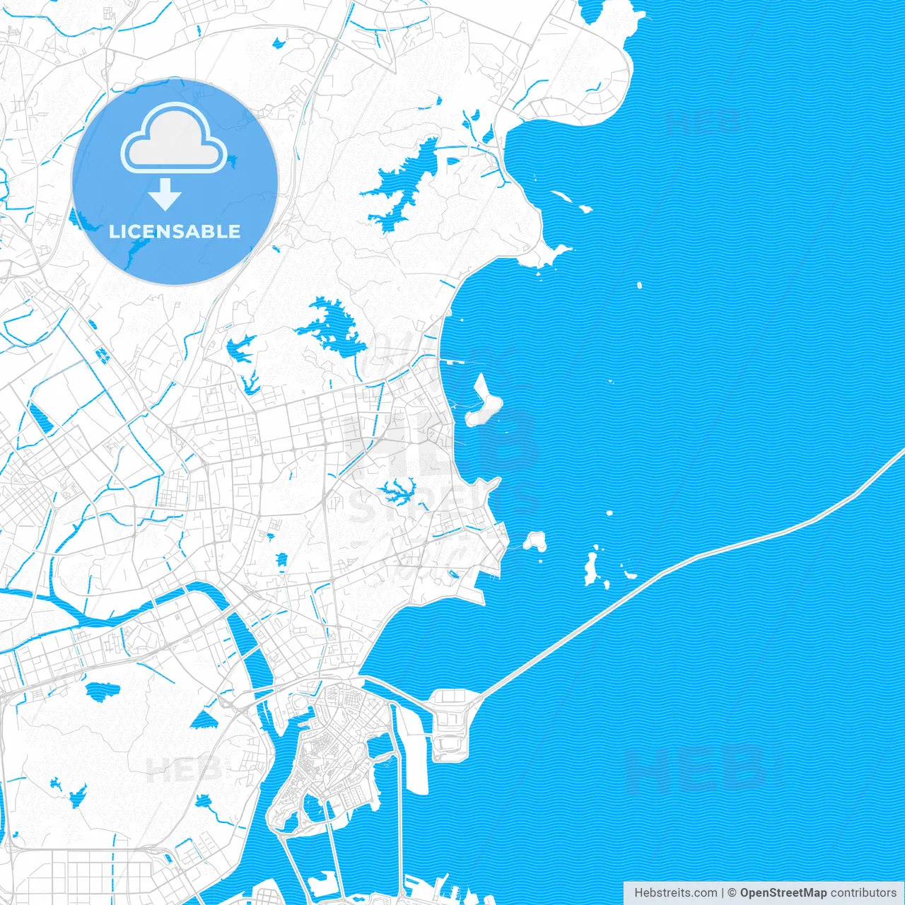 Zhuhai, China PDF vector map with water in focus