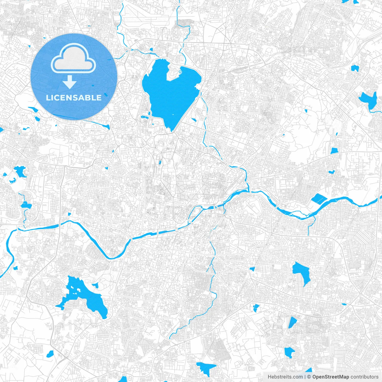 Hyderabad, India PDF vector map with water in focus