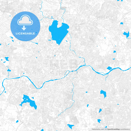 Hyderabad, India PDF vector map with water in focus