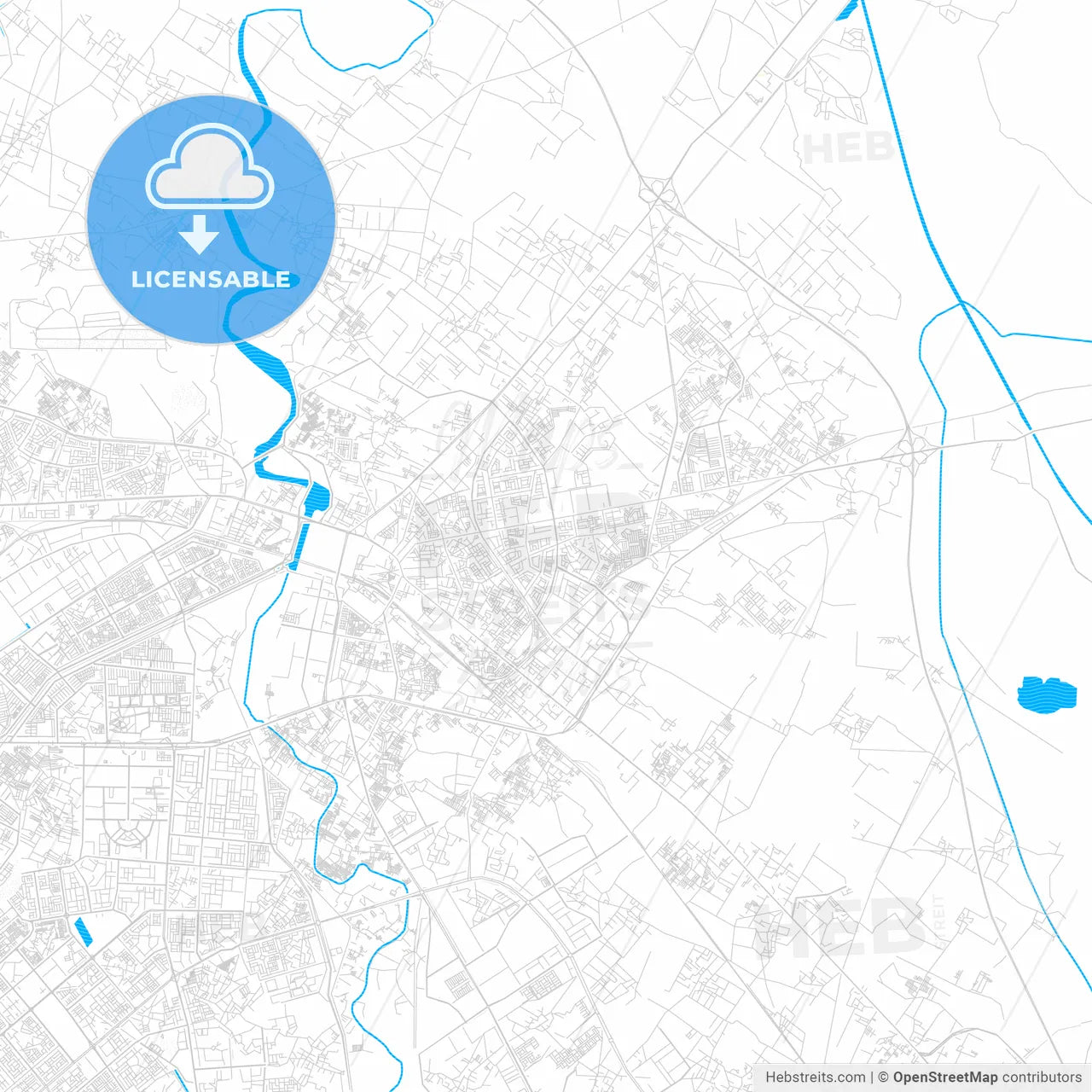 Ghaziabad, India PDF vector map with water in focus