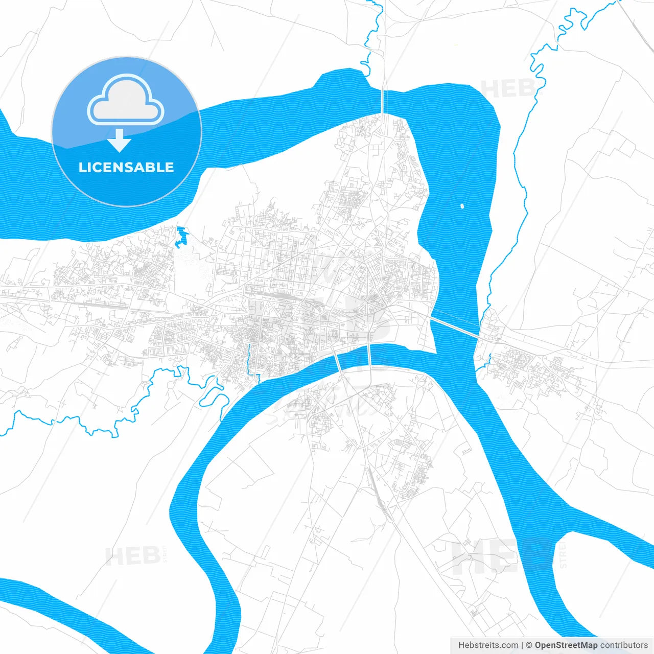 Allahabad, India PDF vector map with water in focus