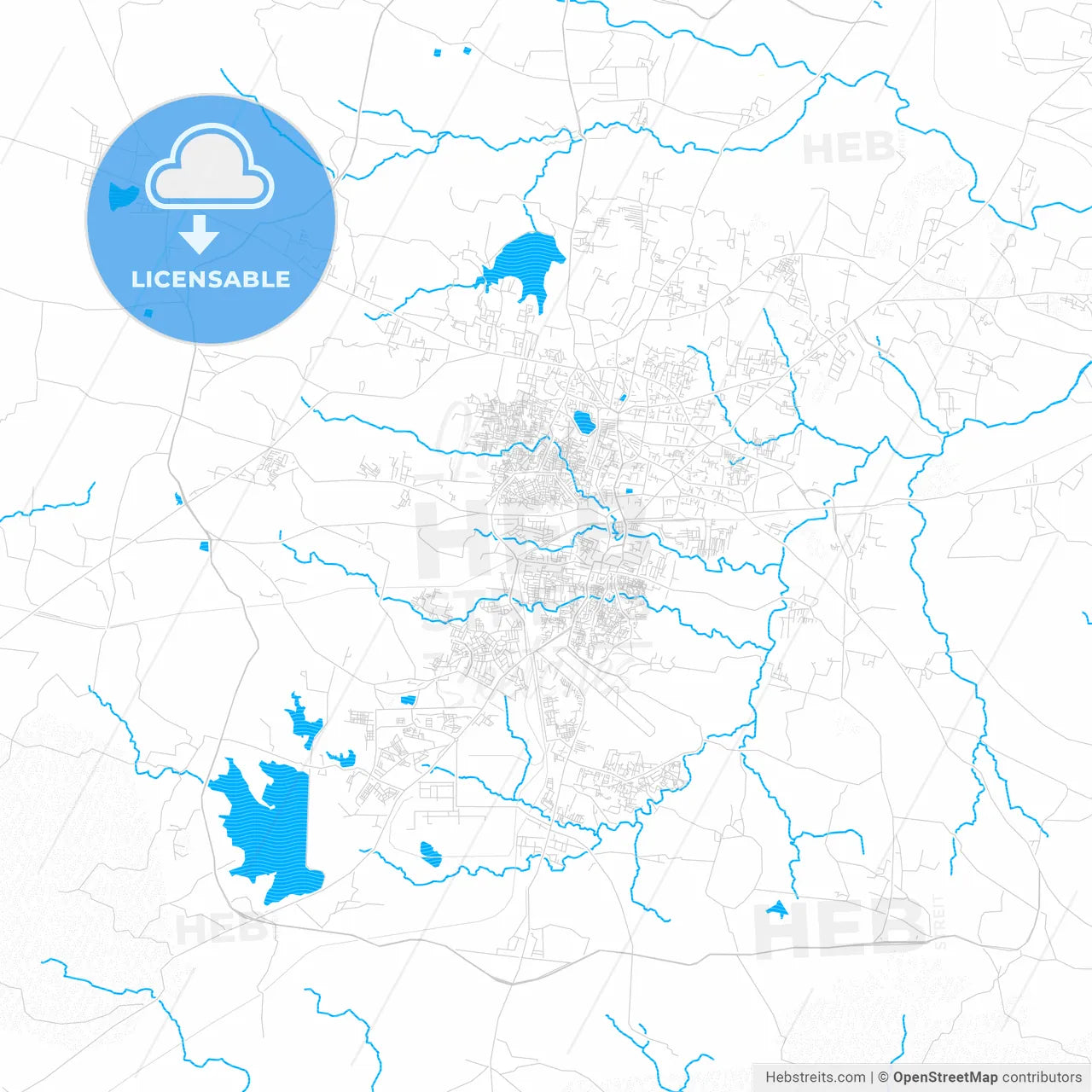 Ranchi, India PDF vector map with water in focus