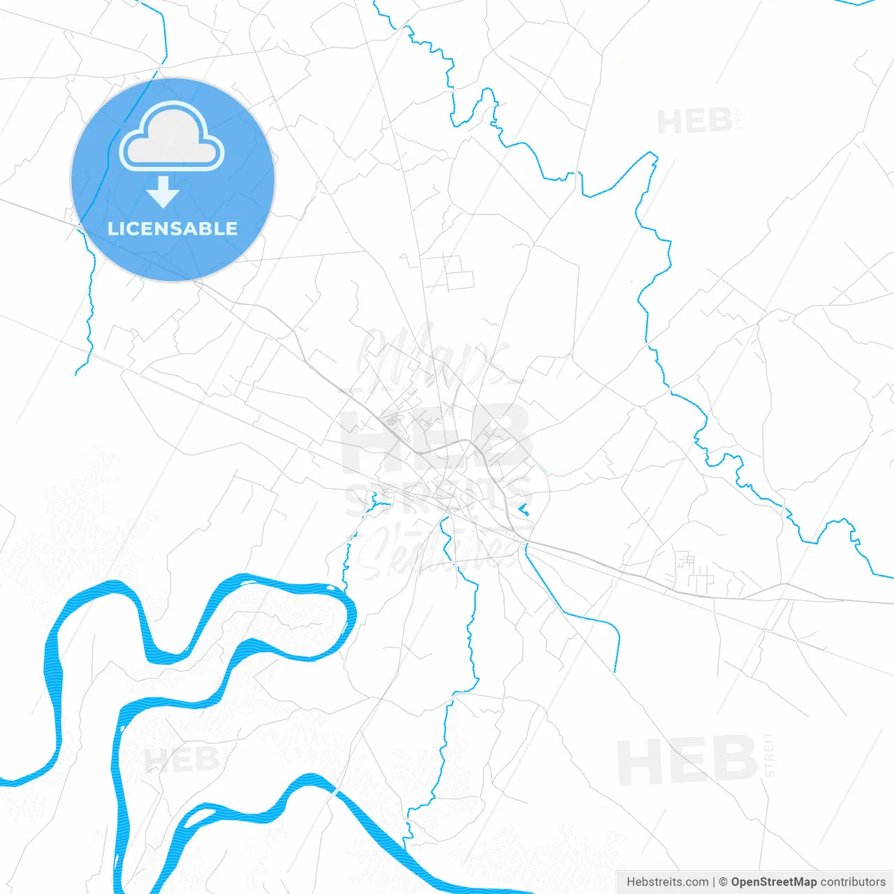 Firozabad, India PDF vector map with water in focus